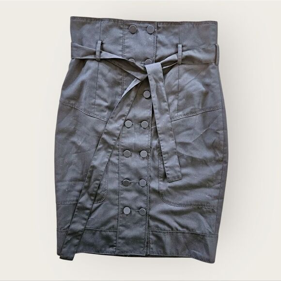 Agnes B. Paris Double Button Down High Waisted Belted Tailored Skirt in Navy 2 - Picture 1 of 5